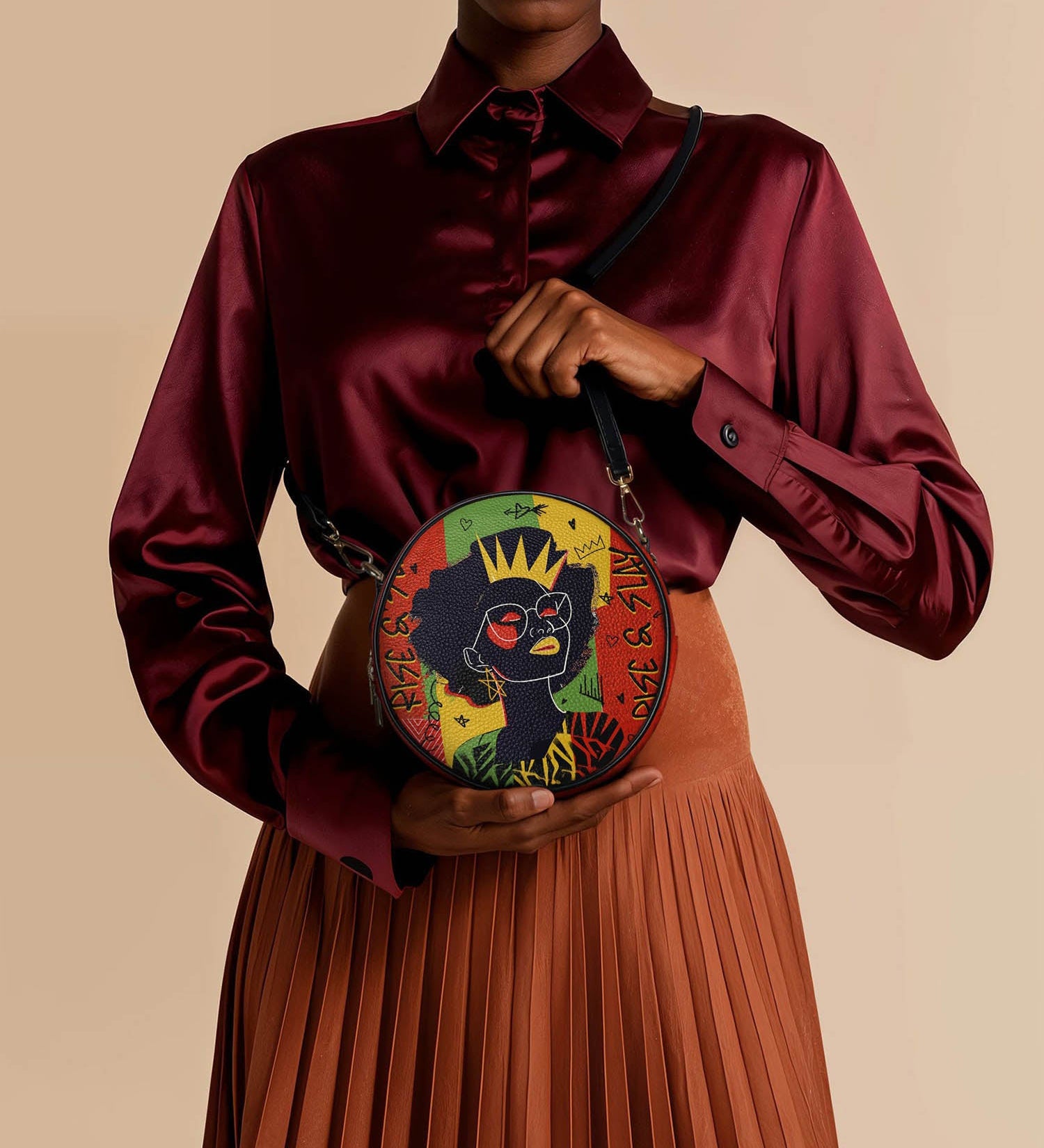 "Aina" Flame Red Circle Crossbody Bag