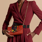 "Aina" Flame Red Envelope Chain Crossbody Bag
