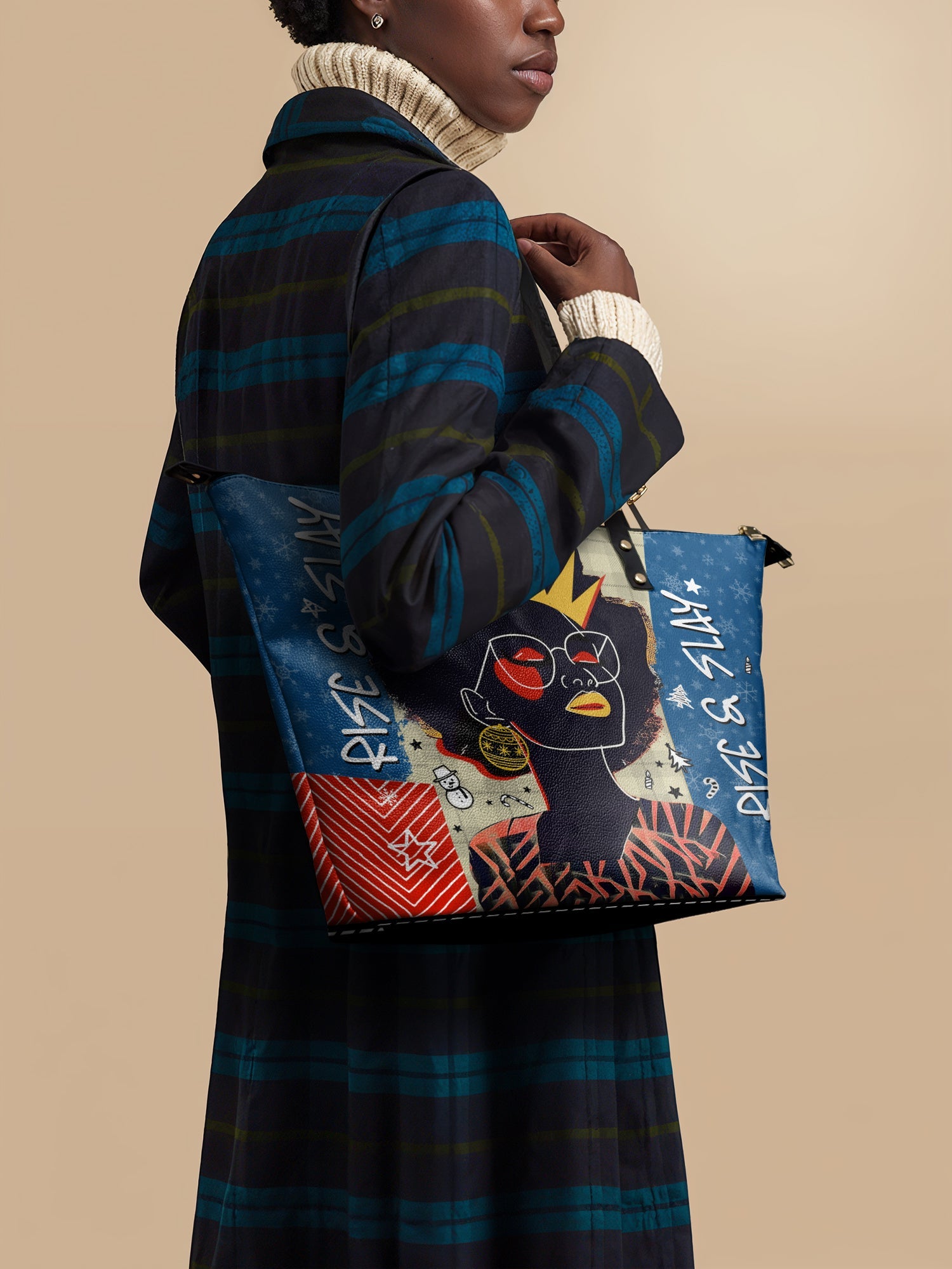 "Aina" Blueberry Snow Leather Tote Bag