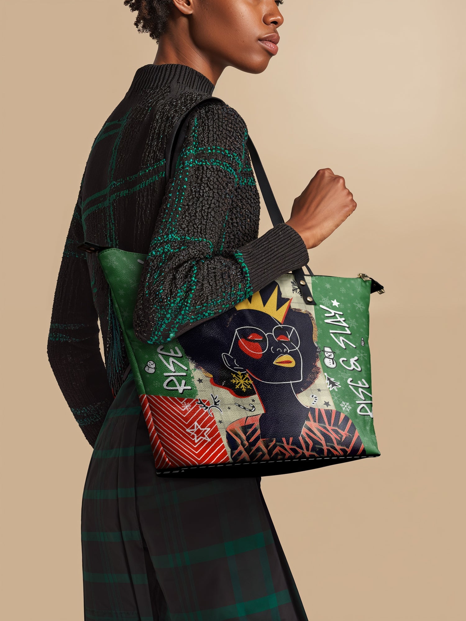 "Aina" Lime Pop Xmas Leather Tote Bag