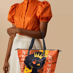 "Aina" Orange Sorbet Leather Tote Bag