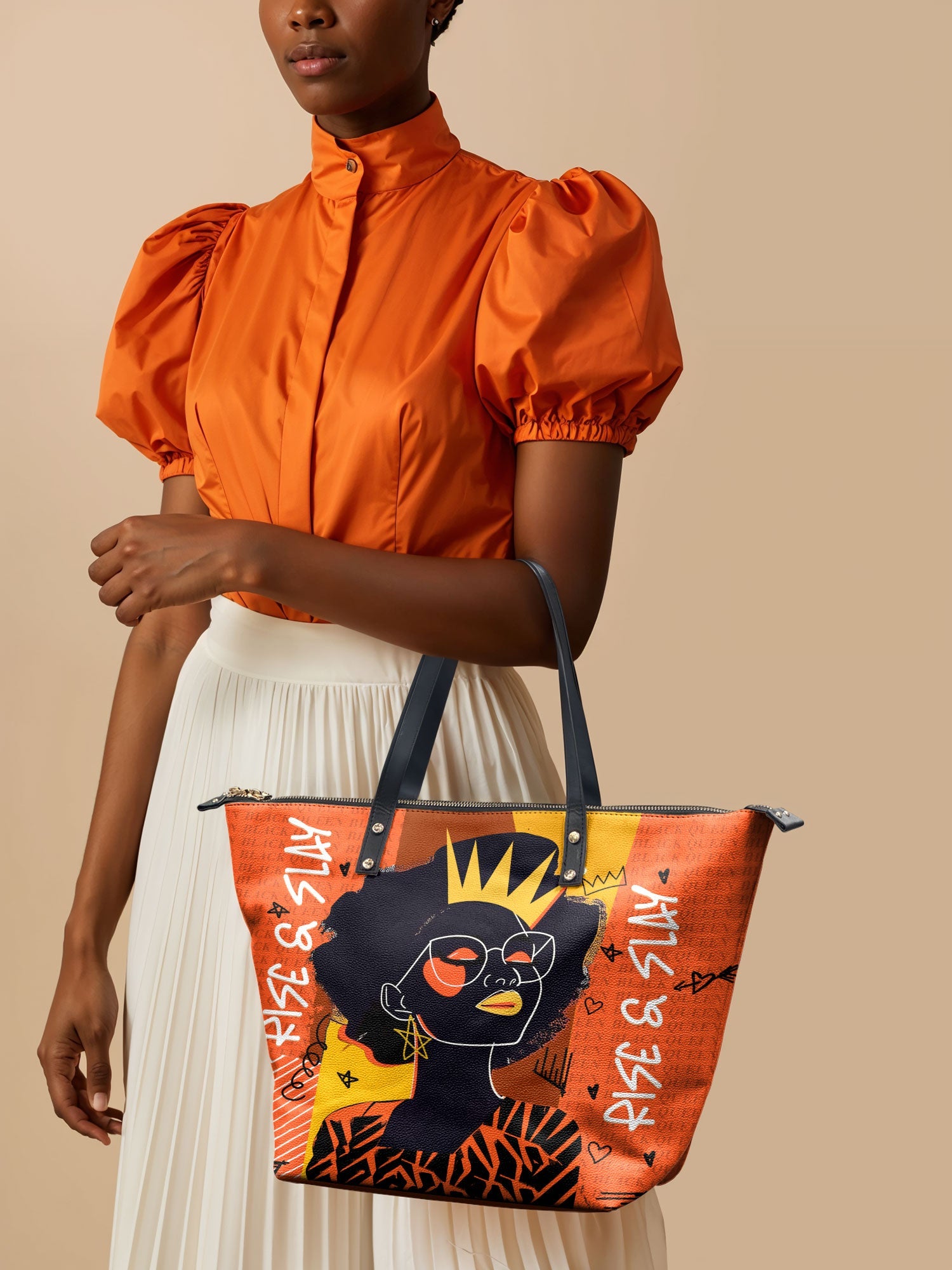 "Aina" Orange Sorbet Leather Tote Bag