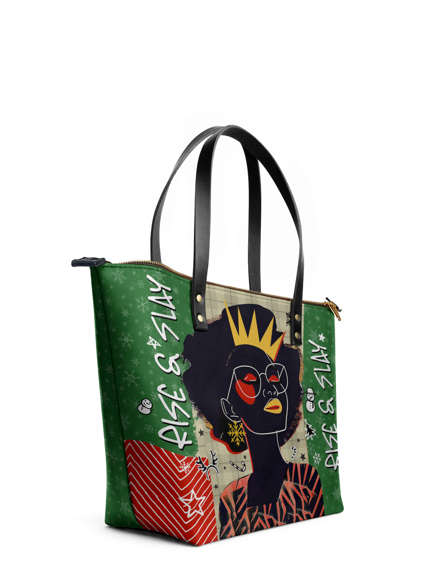 "Aina" Lime Pop Xmas Leather Tote Bag