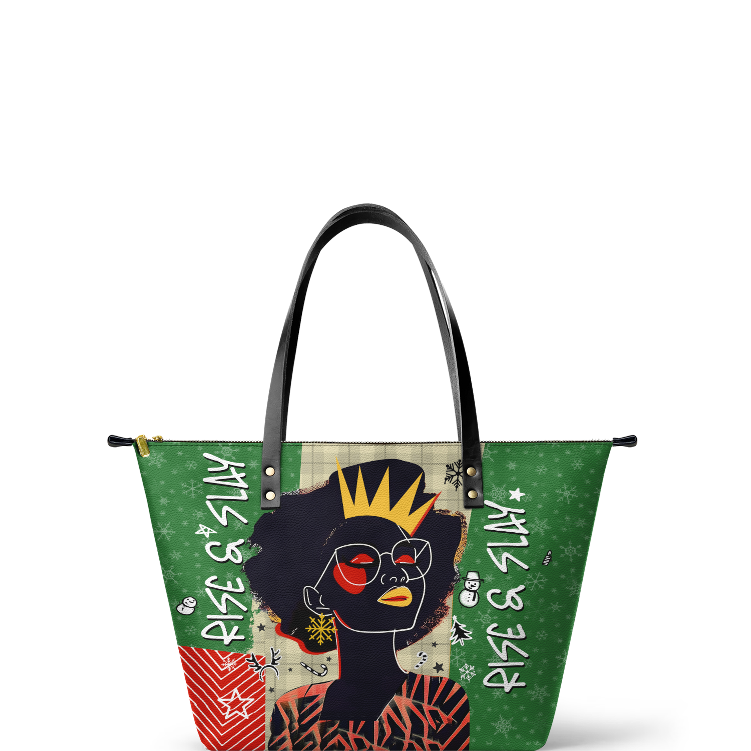 "Aina" Lime Pop Xmas Leather Tote Bag