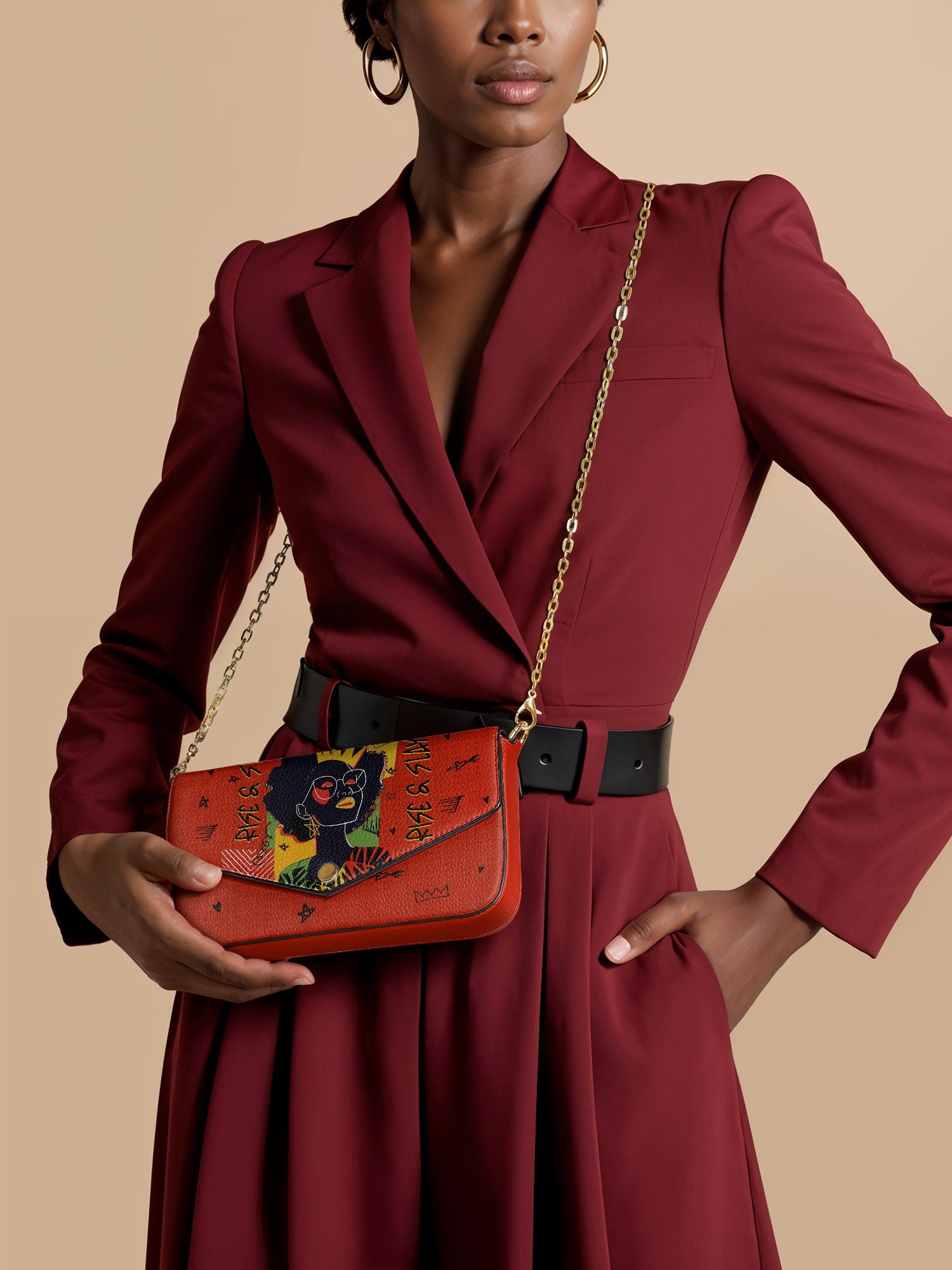 "Aina" Flame Red Envelope Chain Crossbody Bag