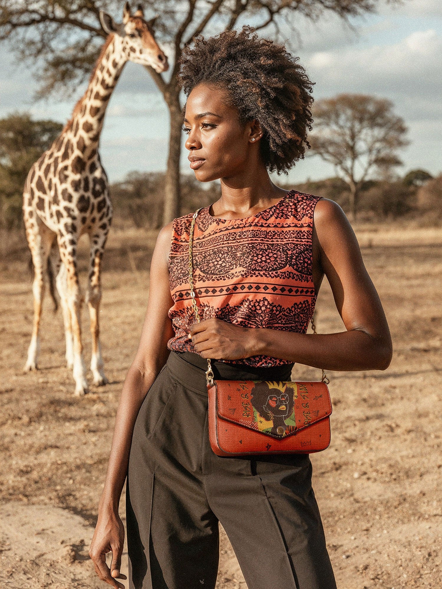 "Aina" Flame Red Envelope Chain Crossbody Bag