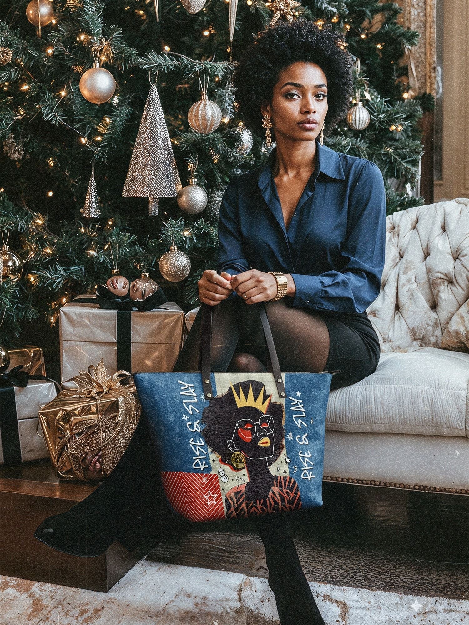 "Aina" Blueberry Snow Leather Tote Bag
