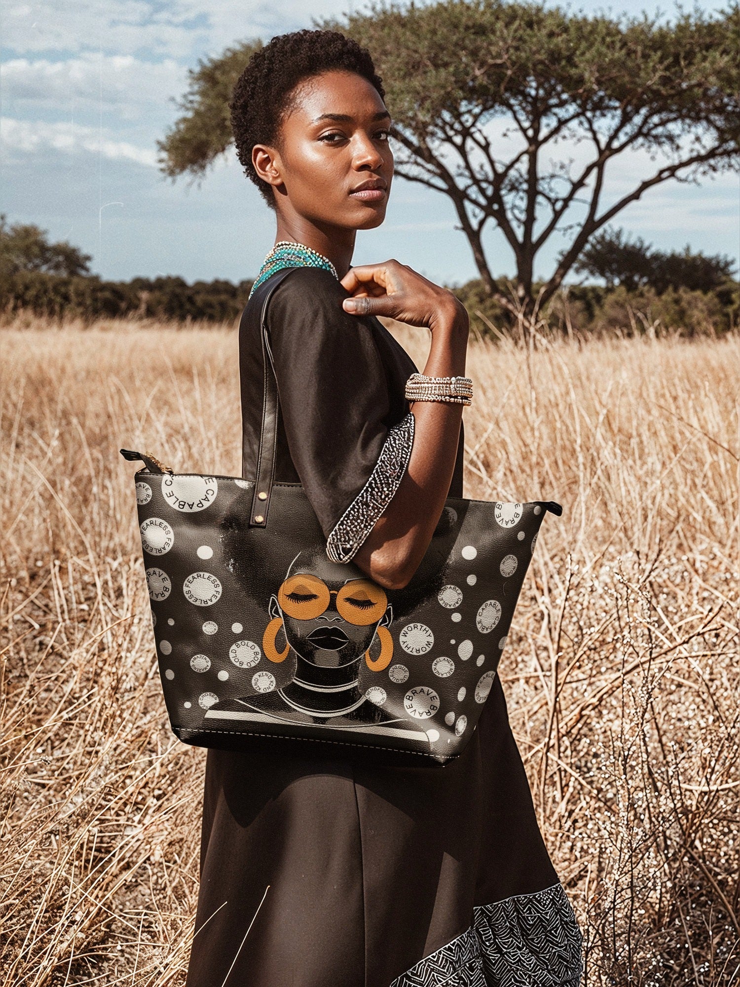 "Fahari" Monochrome Leather Tote Bag