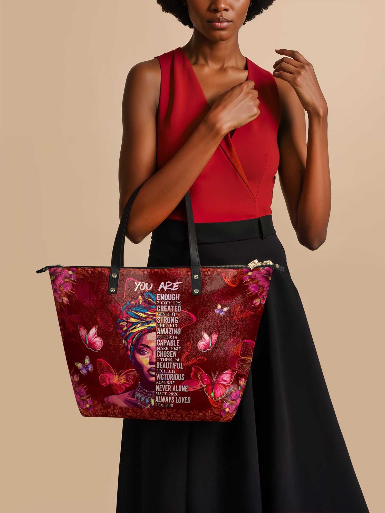 "Imani" Pomegranate Red Leather Tote Bag