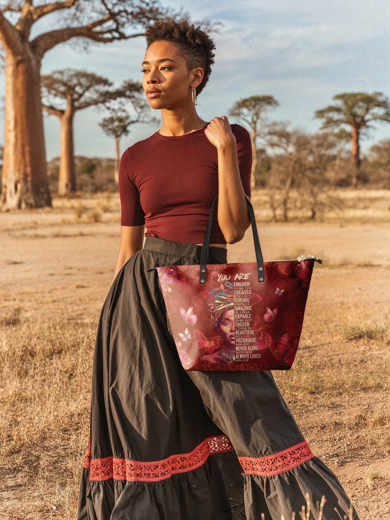 "Imani" Pomegranate Red Leather Tote Bag
