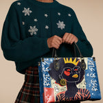 "Aina" Blueberry Snow Leather Handbag