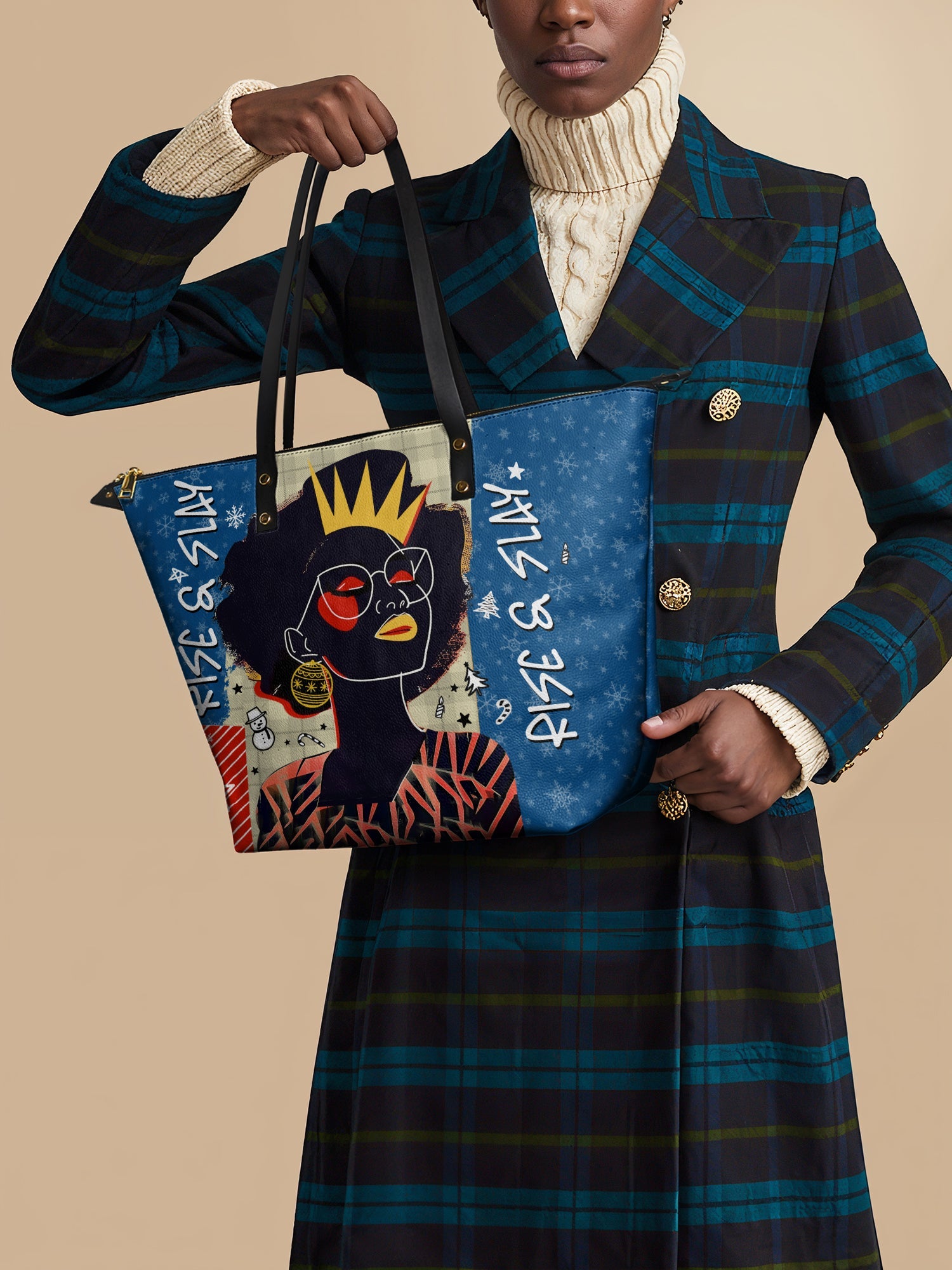 "Aina" Blueberry Snow Leather Tote Bag