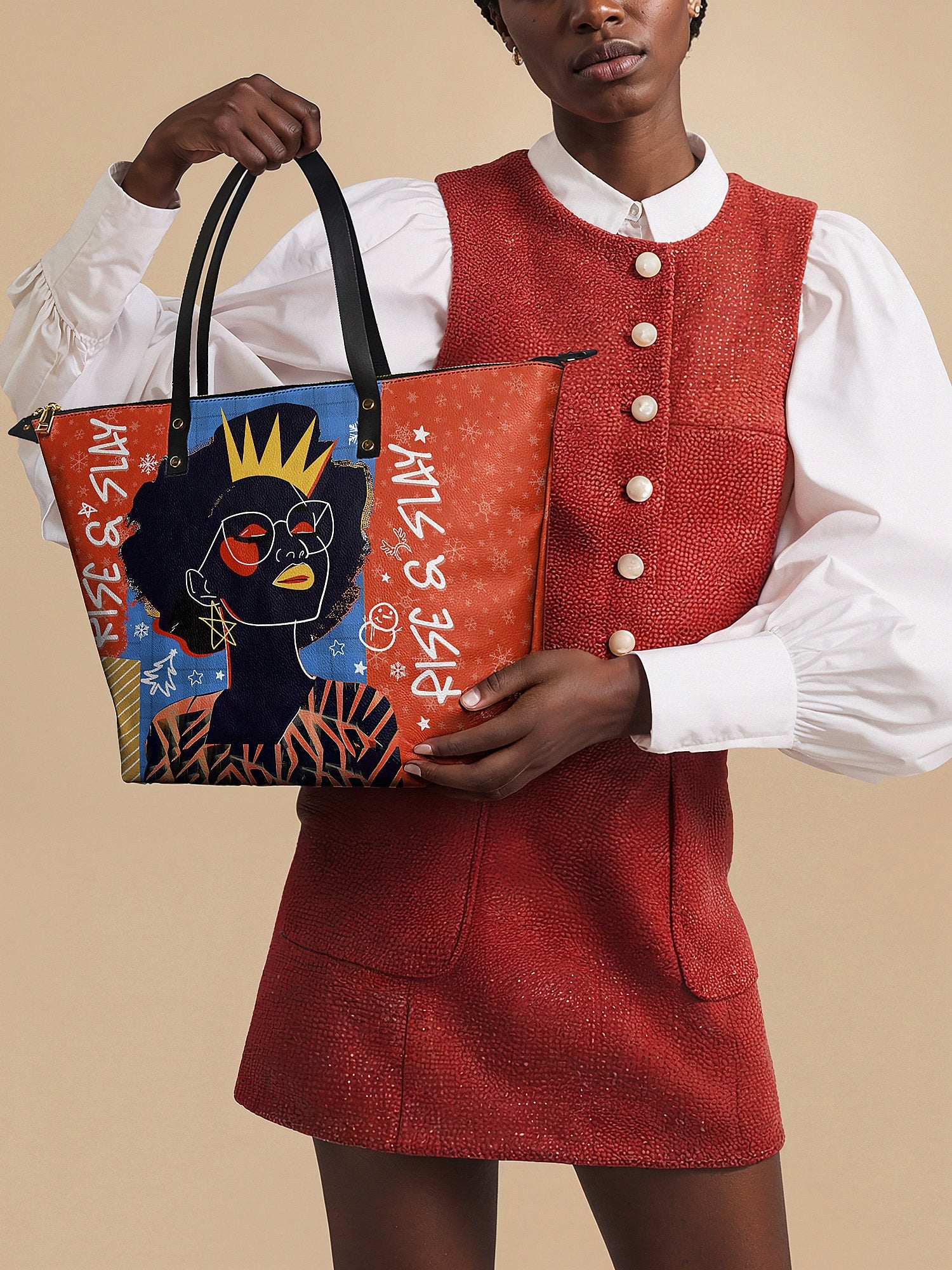 "Aina" Frosted Cherry Leather Tote Bag