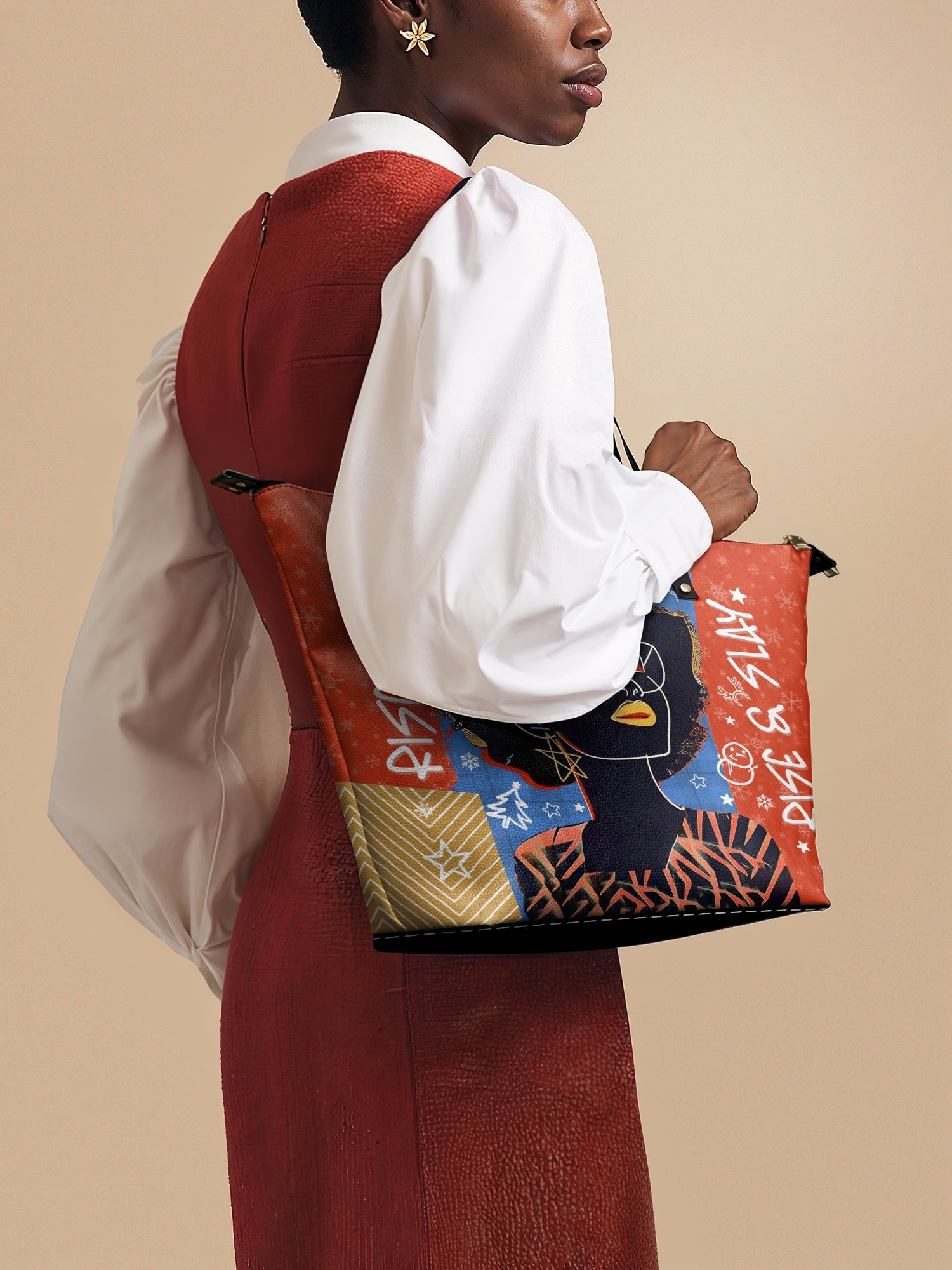 "Aina" Frosted Cherry Leather Tote Bag