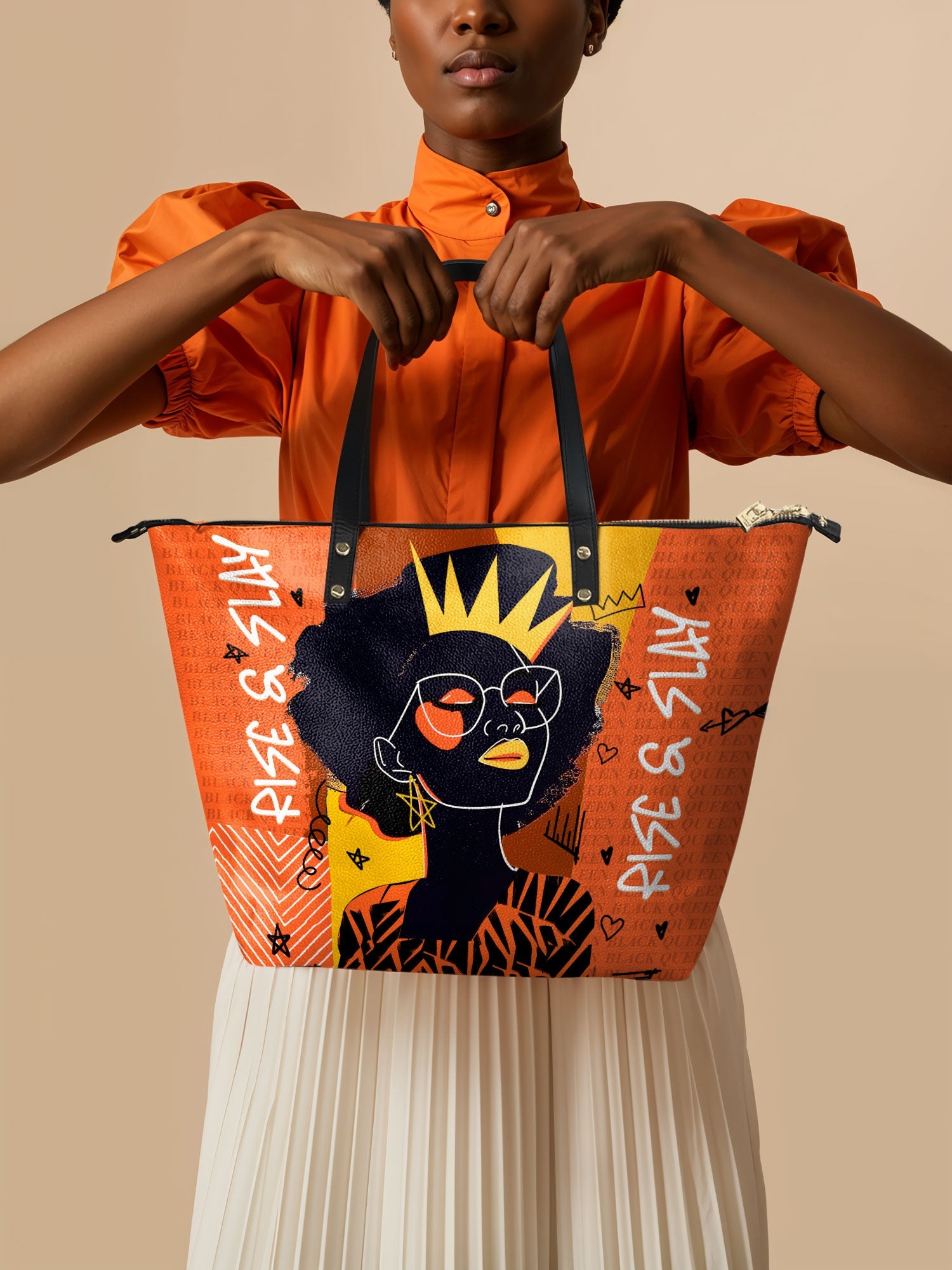 "Aina" Orange Sorbet Leather Tote Bag