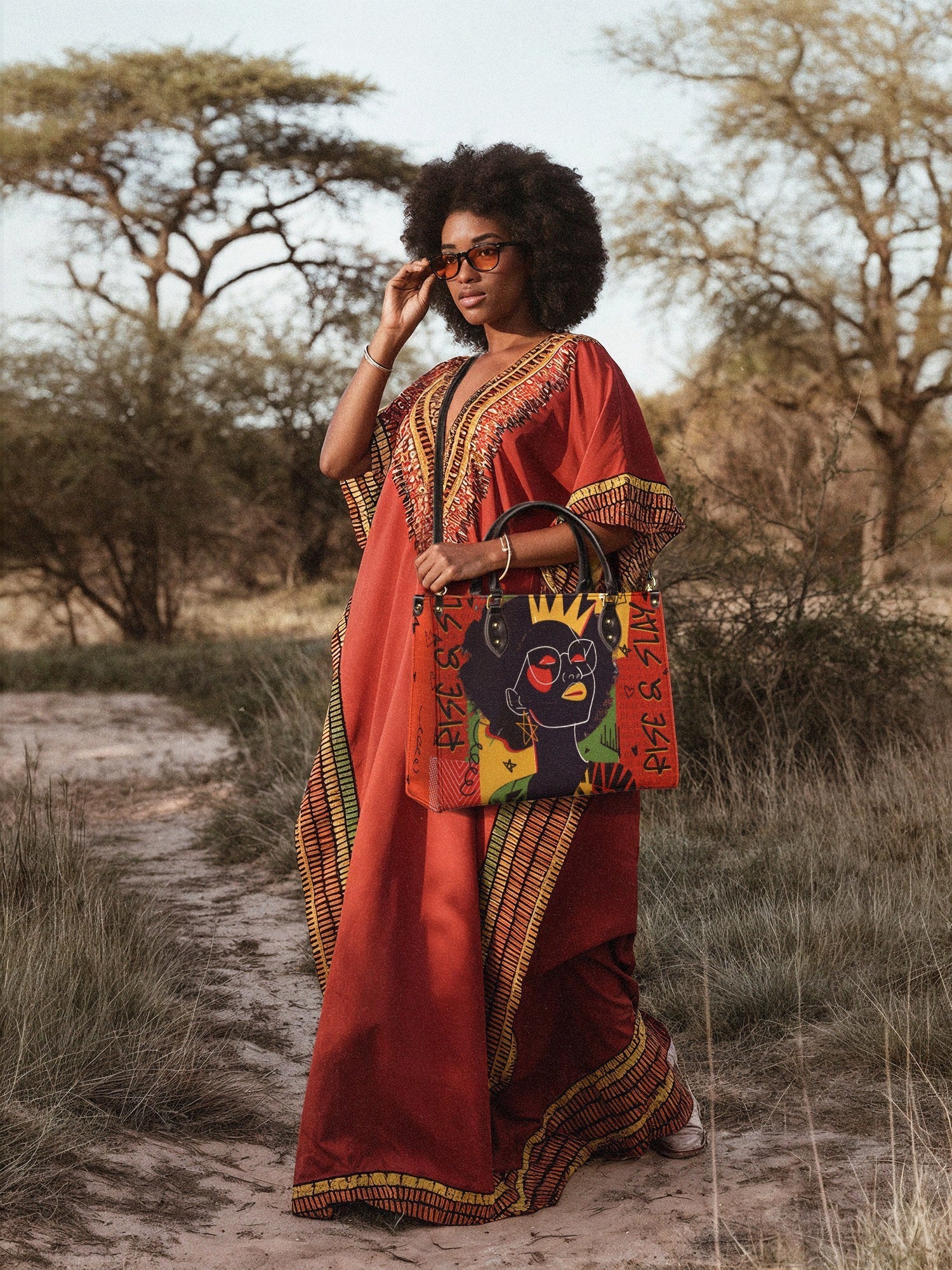 "Aina" Flame Red Leather Handbag