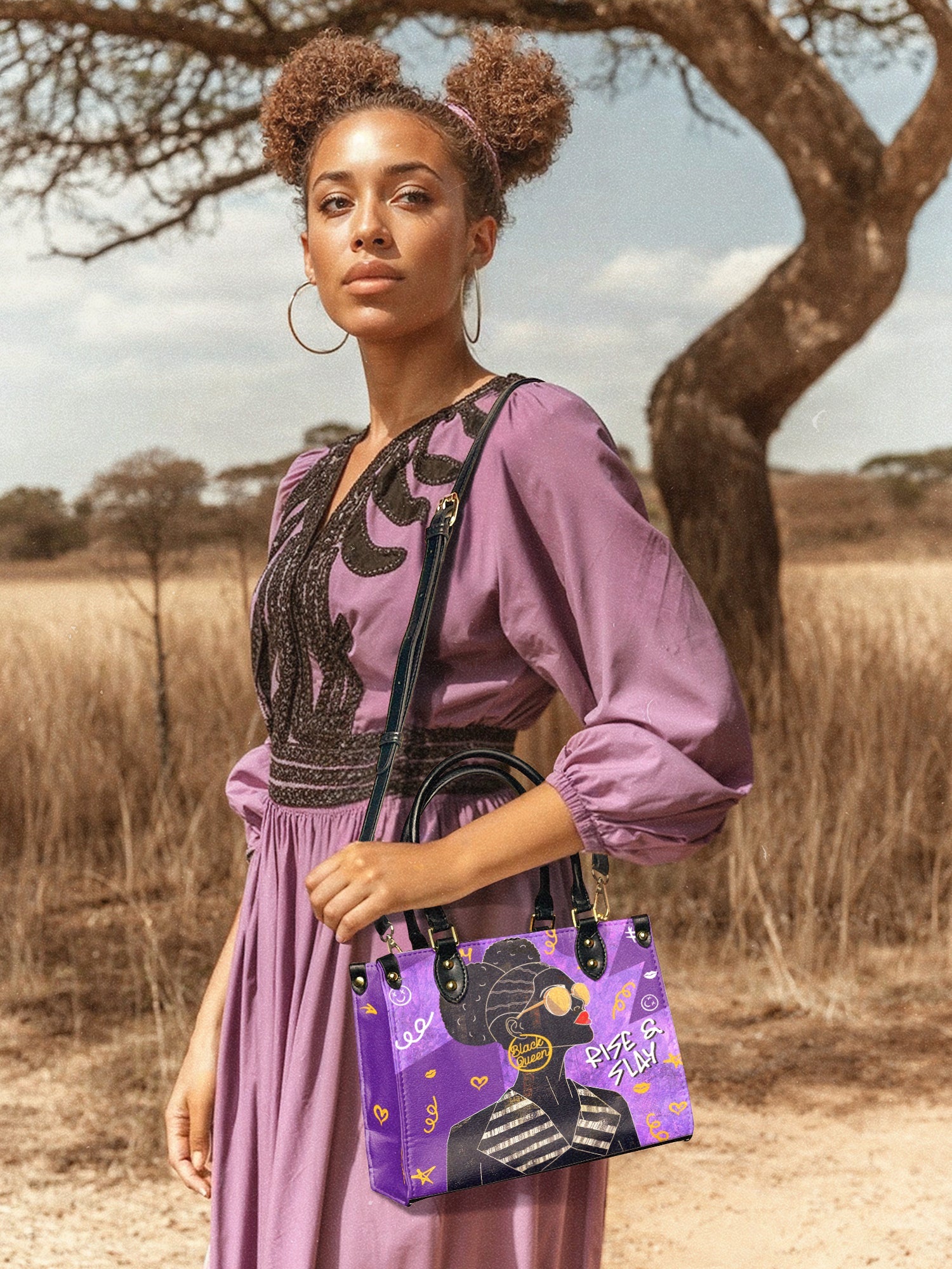 "Sanaa" Purple Crayon Small Leather Handbag