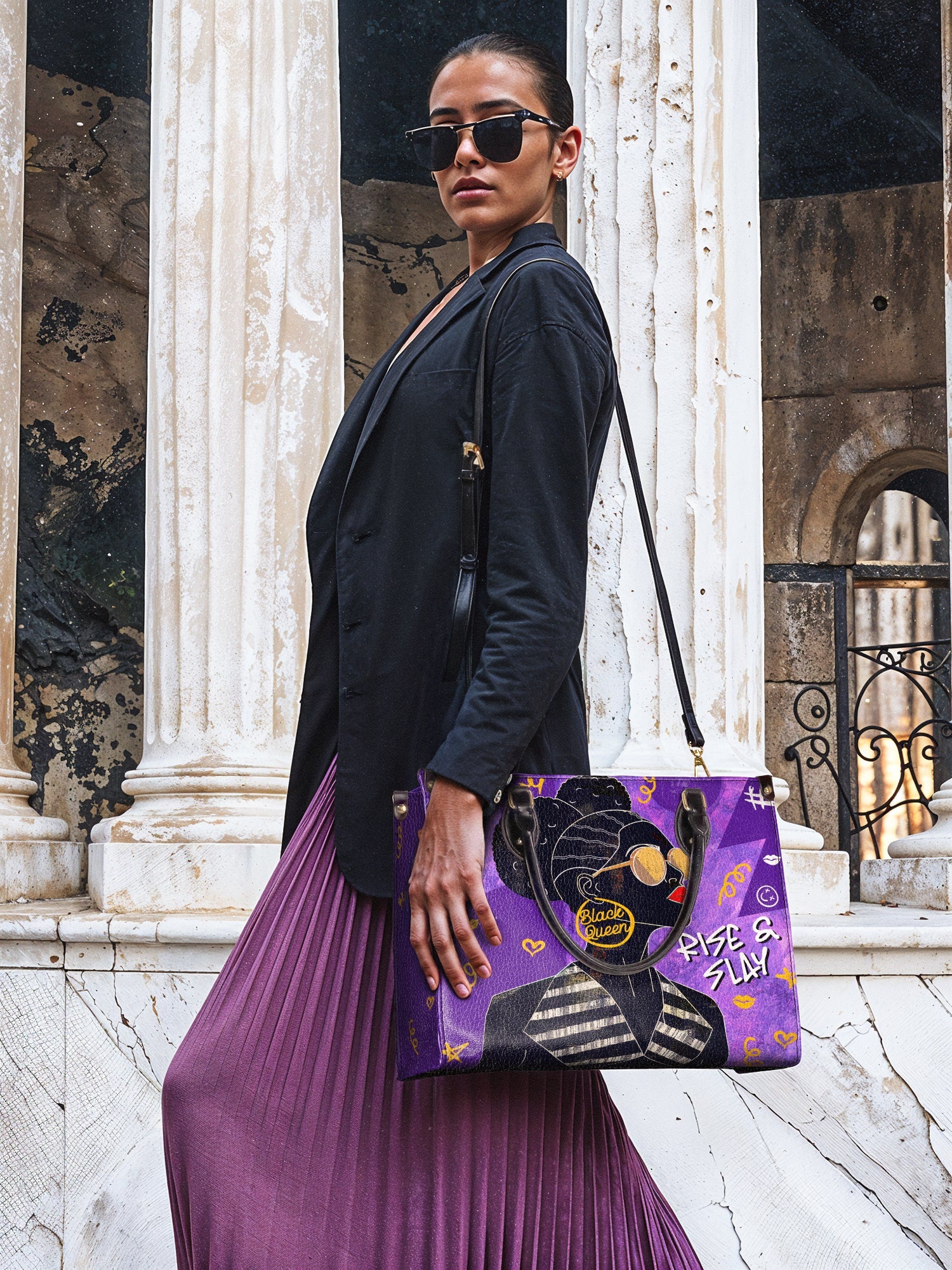 "Sanaa" Purple Crayon Leather Handbag